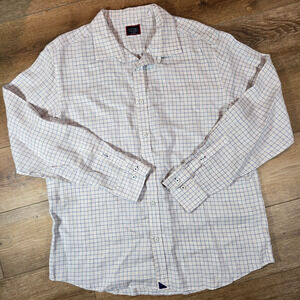 UNTUCKIT 100% Linen Slim Fit Wrinkle Resistant White Blue Squares Shirt Mens XXL